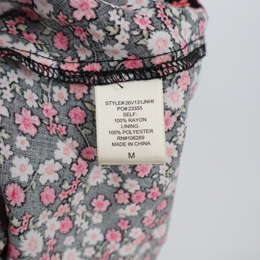ROW A Floral Print Smocked Bodice Mini Dress Women's Size‎ M Pink Black - Picture 4 of 6